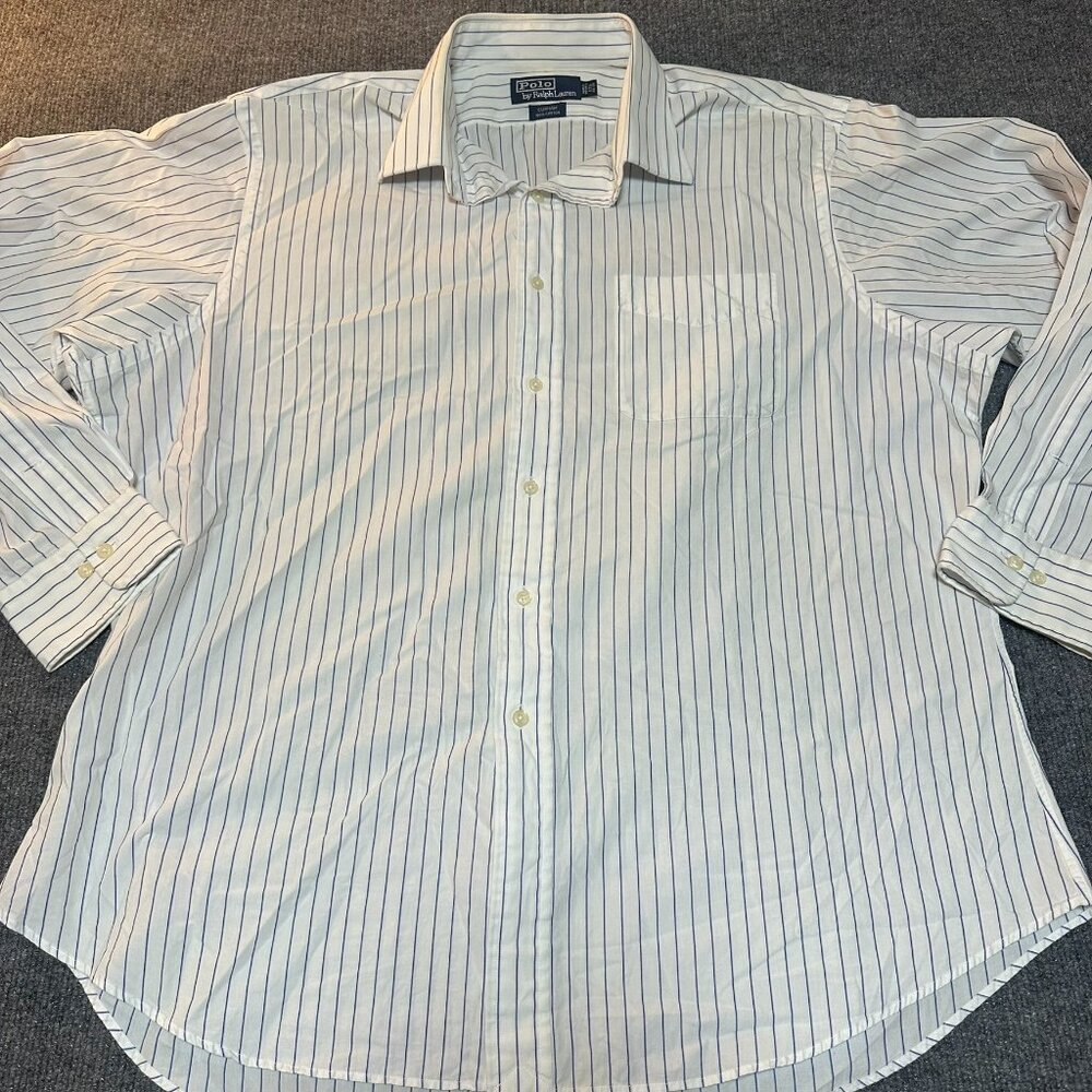 Polo Ralph Lauren Curham 100%‎ Cotton 17.5 34/35 White Stripped Shirt